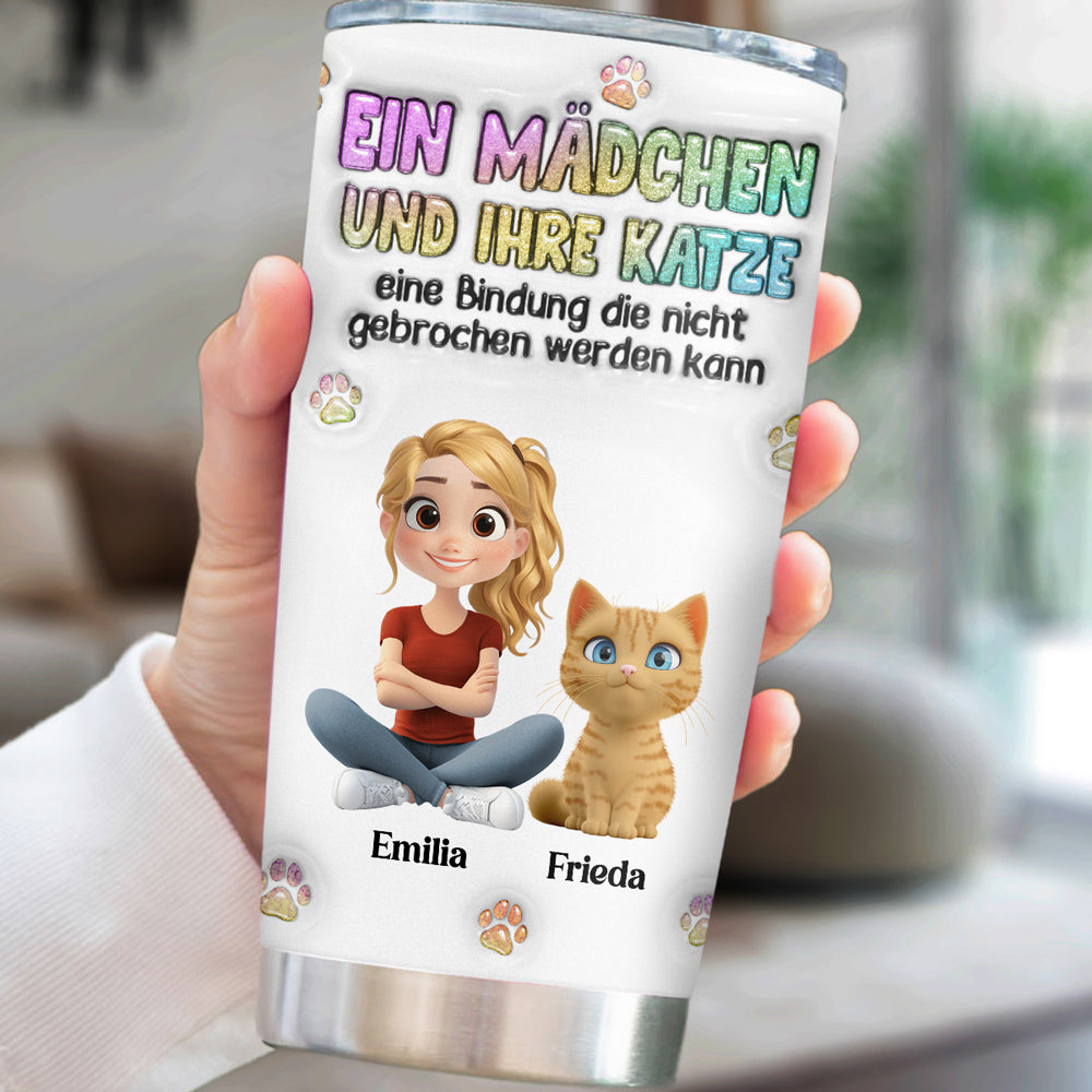 Custom Christmas Birthday Gifts For Cat Mom, Cat Lovers • Ein Mädchen mit ihrer Katze –  Personalisierter 3D-Thermobecher mit aufblasbarem Effekt