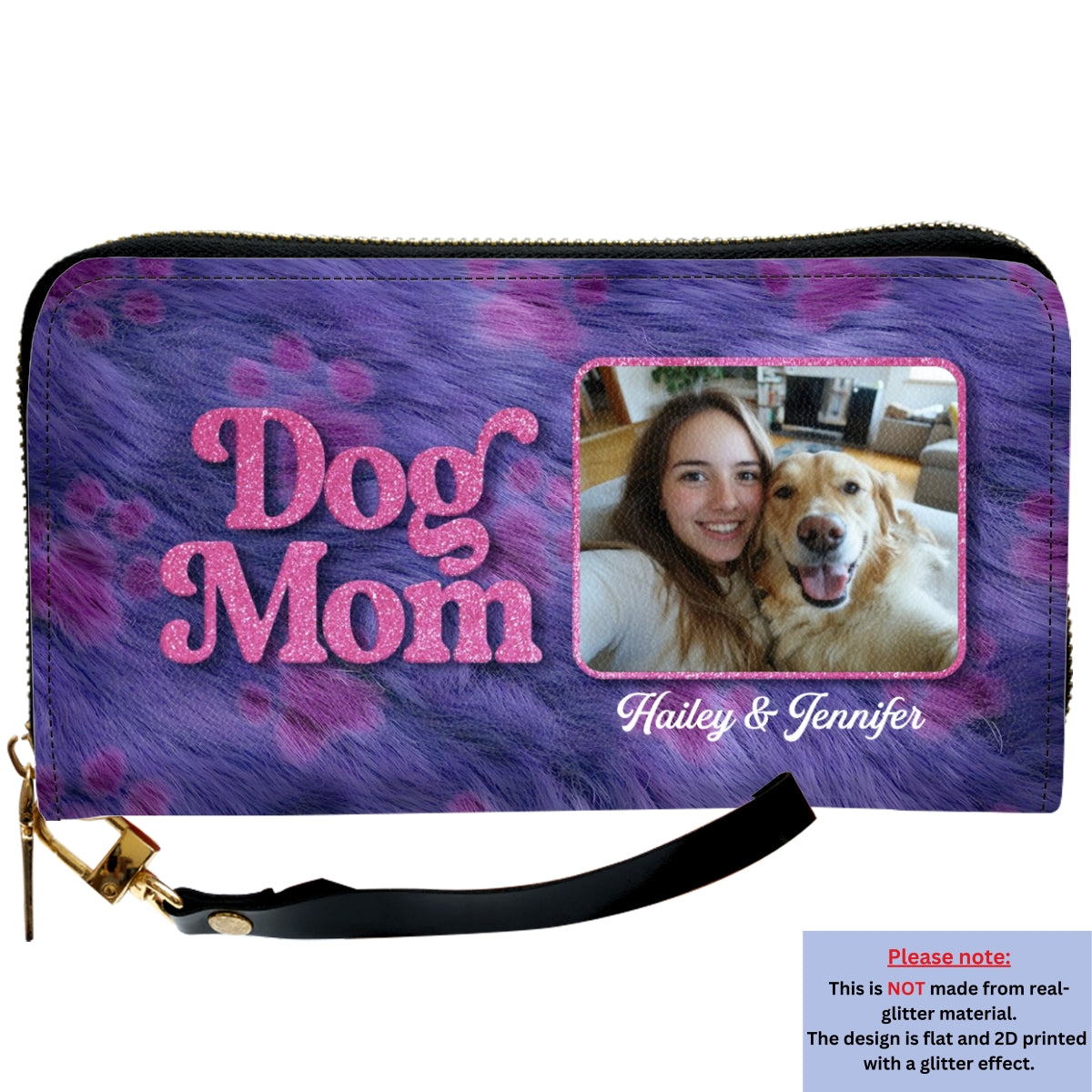 Bling Dog Mom Cartoon Photo - Personalized Leather Wallet
