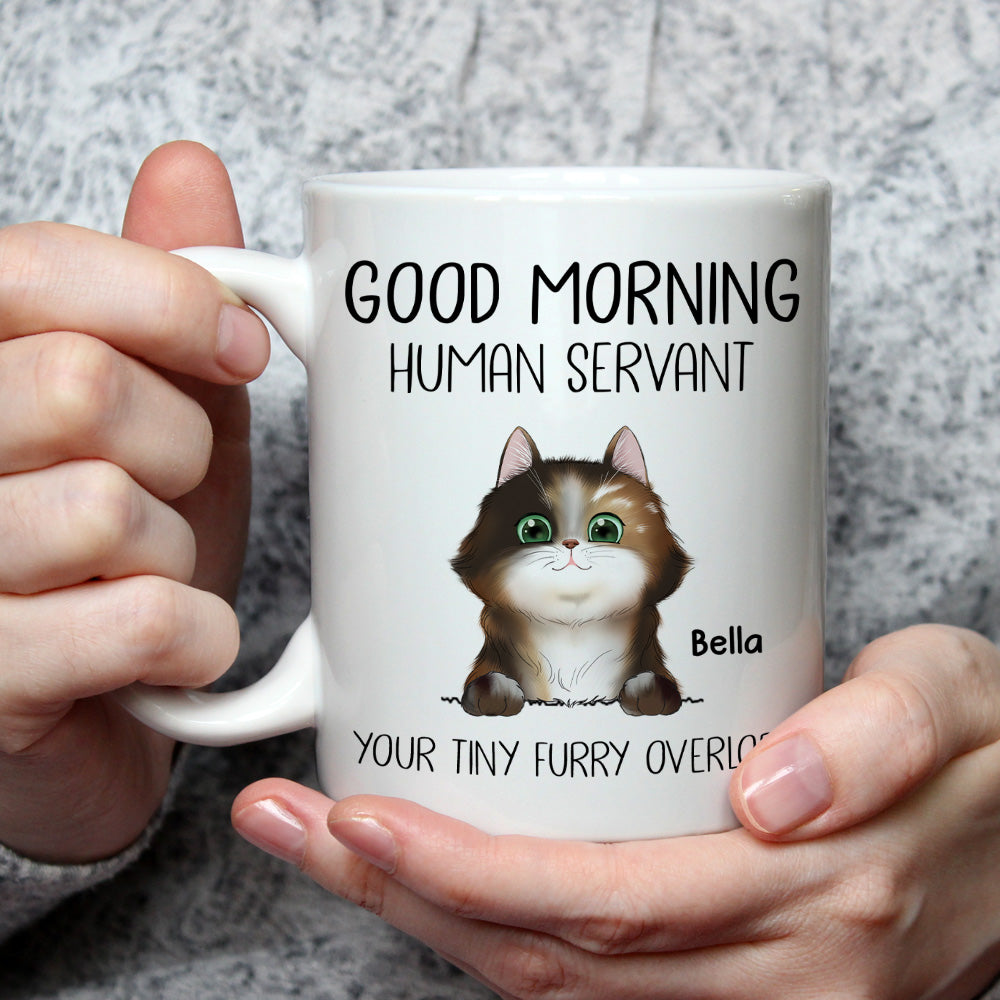 Custom Mother's day Birthday Gifts For Cat Mom, Cat Lovers • Good Morning Human Servant - Personalized Coffee Mug