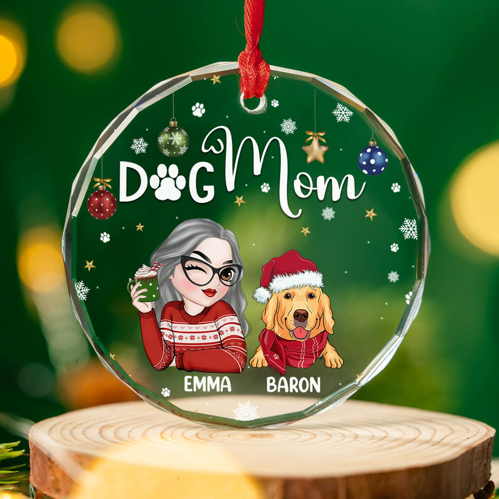 Custom Christmas Decor Home Birthday Gifts For Dog Mom, Dog Lovers • Dog Mom - Personalized Glass Ornament