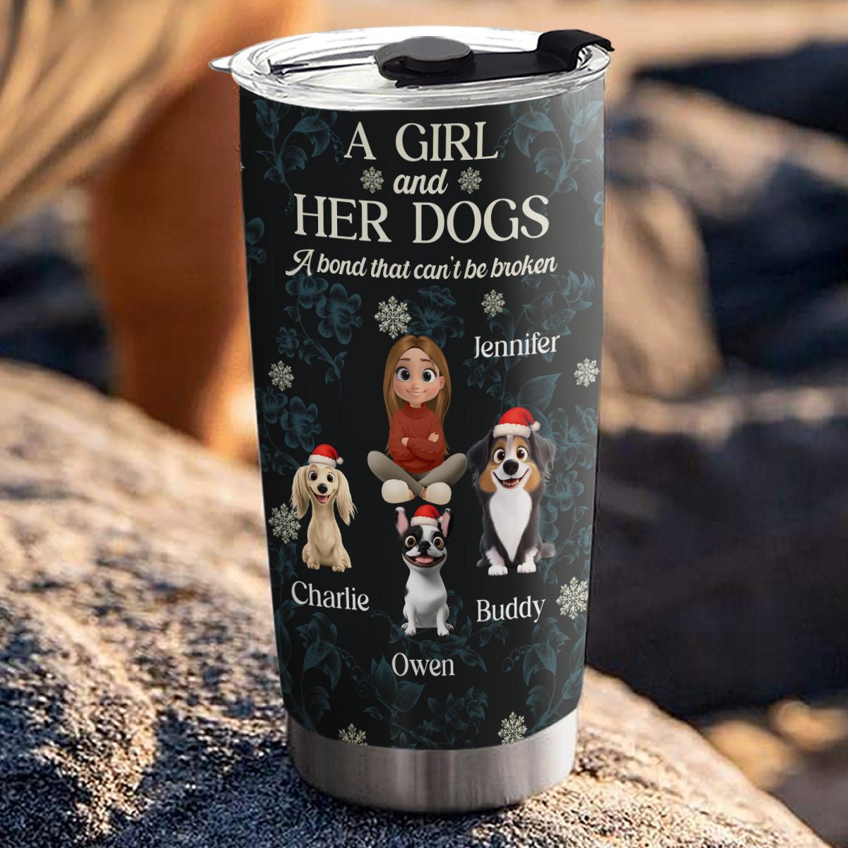 Custom Christmas Birthday Gifts For Dog Mom, Dog Lovers • Charming Christmas Girl And Dogs - Personalized Tumbler