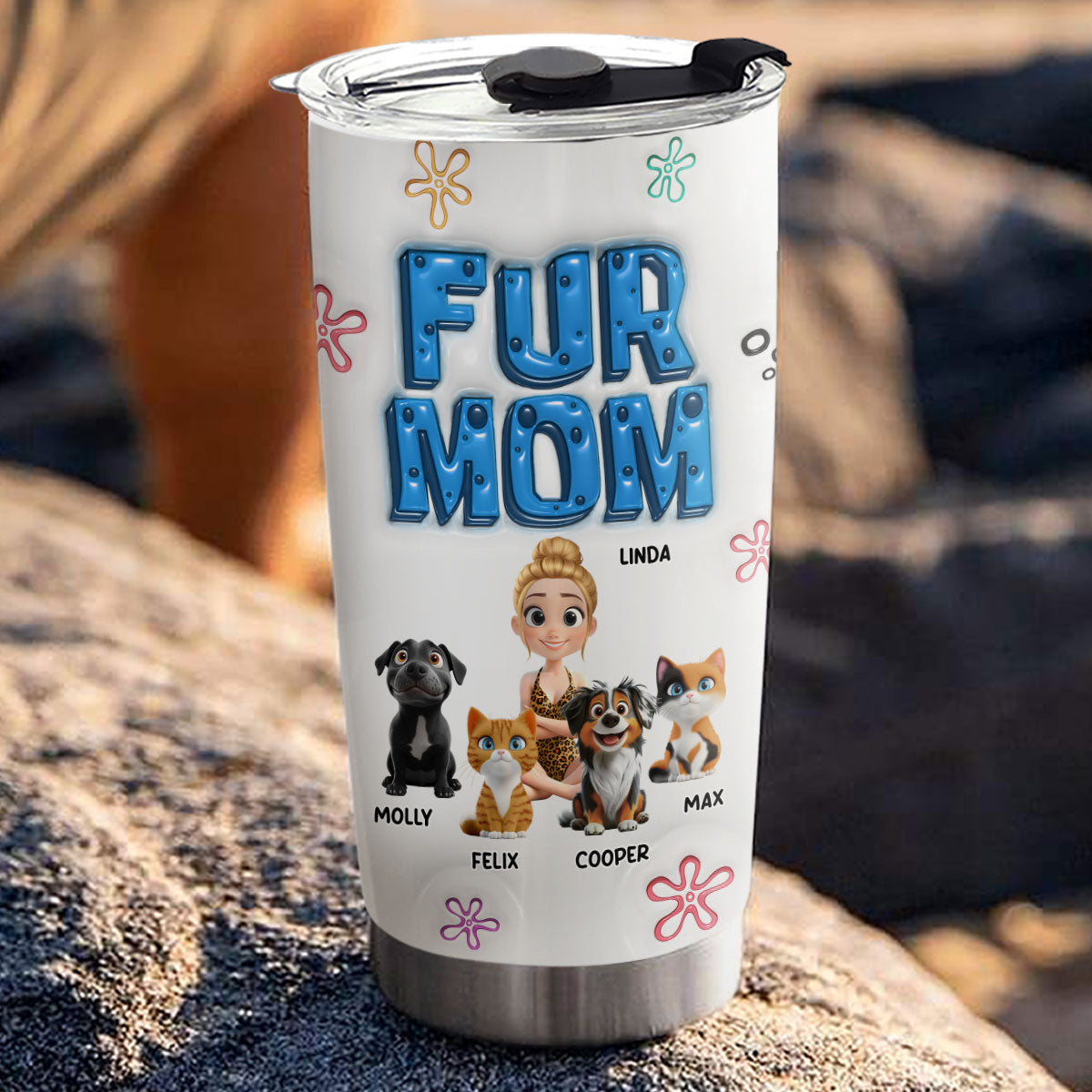 Custom Christmas Birthday Gifts For Pet Mom, Pet Lovers • Sponge Pet Mom Version 2 - Personalized 3D Inflated Effect Tumbler