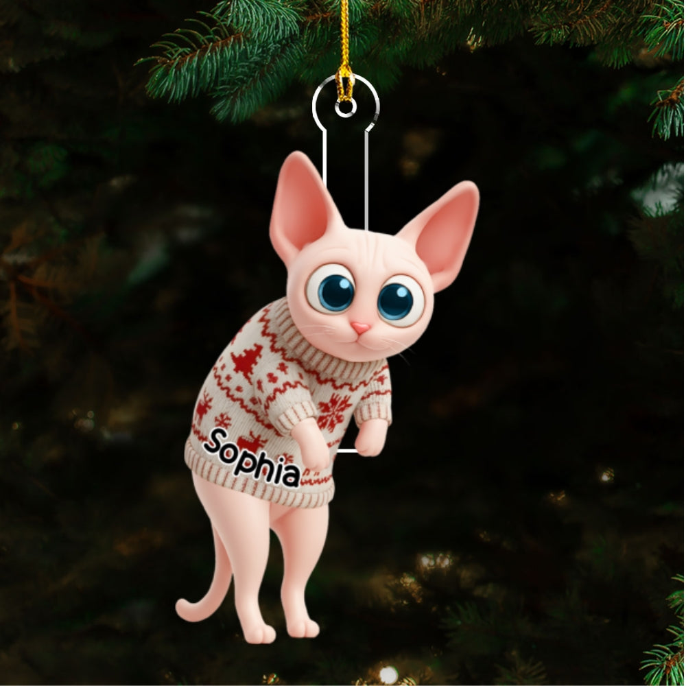 Custom Christmas Decor Home Birthday Gifts For Cat Mom, Cat Lovers • Hanging Cat Cartoonize - Personalized Acrylic Ornament