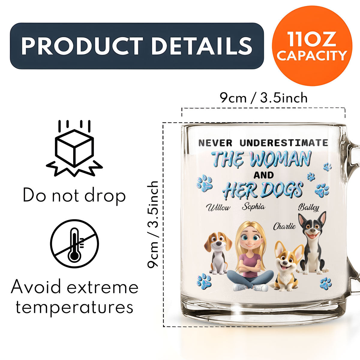 Custom Mother's day Birthday Gifts For Dog Mom, Dog Lovers • Do Not Dare Underestimate - Personalized 3D Effect Glass Mug