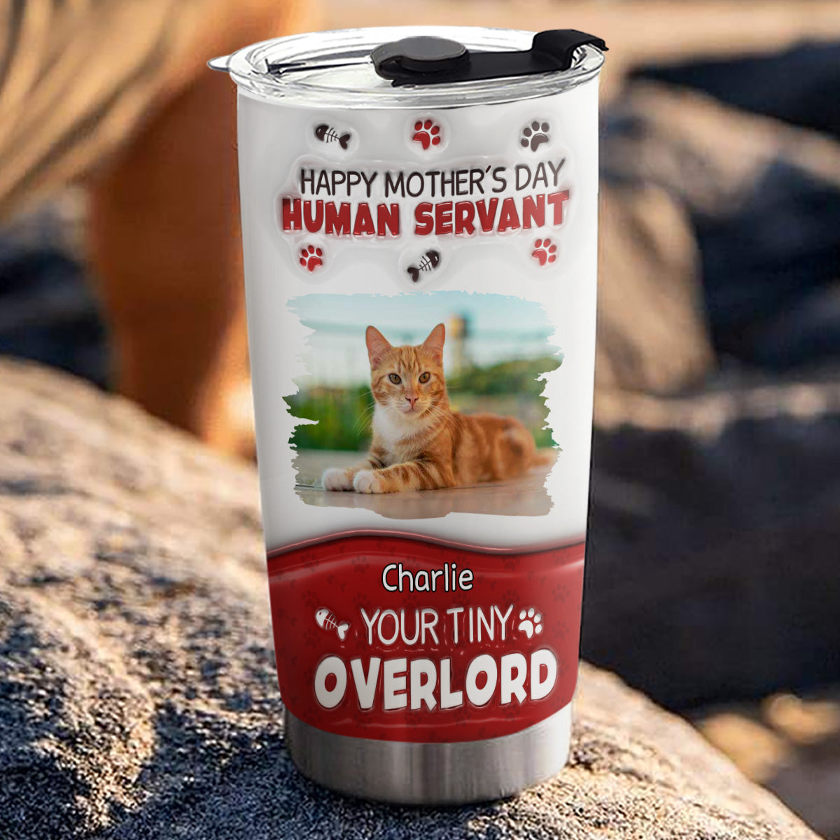 Custom Photo Christmas Birthday Gifts For Cat Lovers • Happy Human Servant Day Photo - Personalized 3D Inflated Effect Tumbler