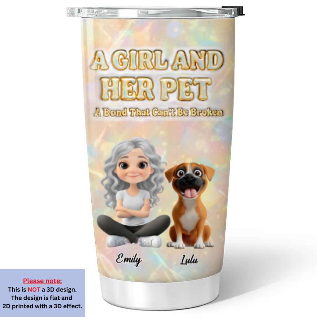 Custom Christmas Birthday Gifts For Pet Mom, Pet Lovers • A Girl And Her Pet Pearl - Personalized 3D Inflated Effect Tumbler