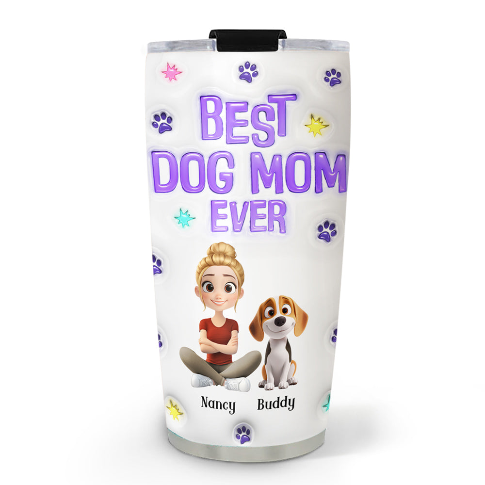 Custom Mother's day Birthday Gifts For Dog Mom, Dog Lovers • Dog Mom Power Cartoon Chibi - Personalized 3D Inflated Effect Tumbler