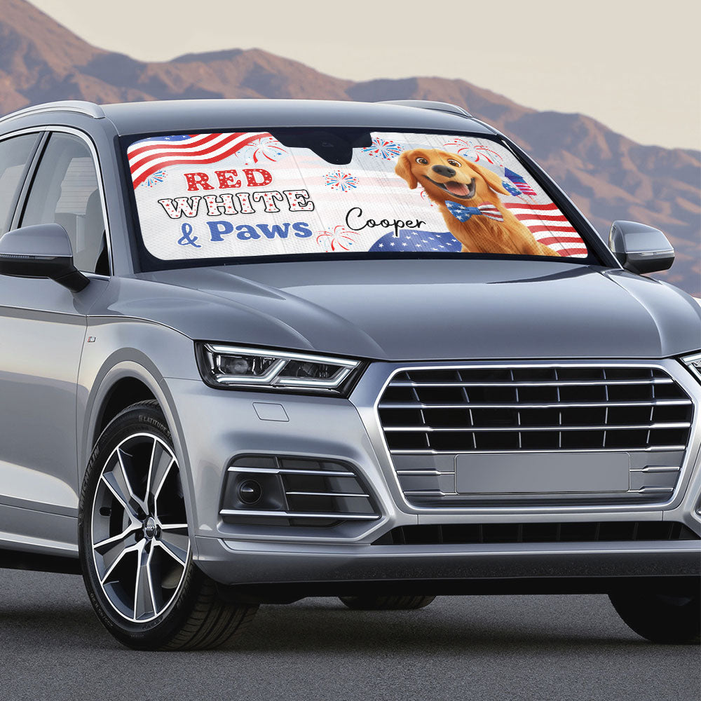 Custom Christmas Birthday Gifts Car Accessories for Dog Parents • Red White Paw - Personalized Car Sunshade