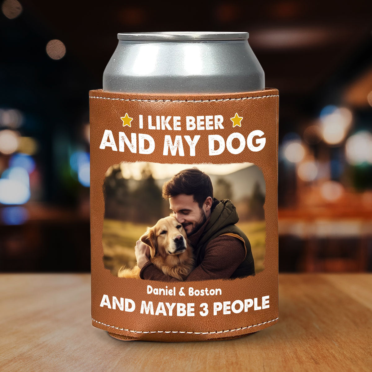I Like Beer Photo - Personalized Leather Can Cooler Holder