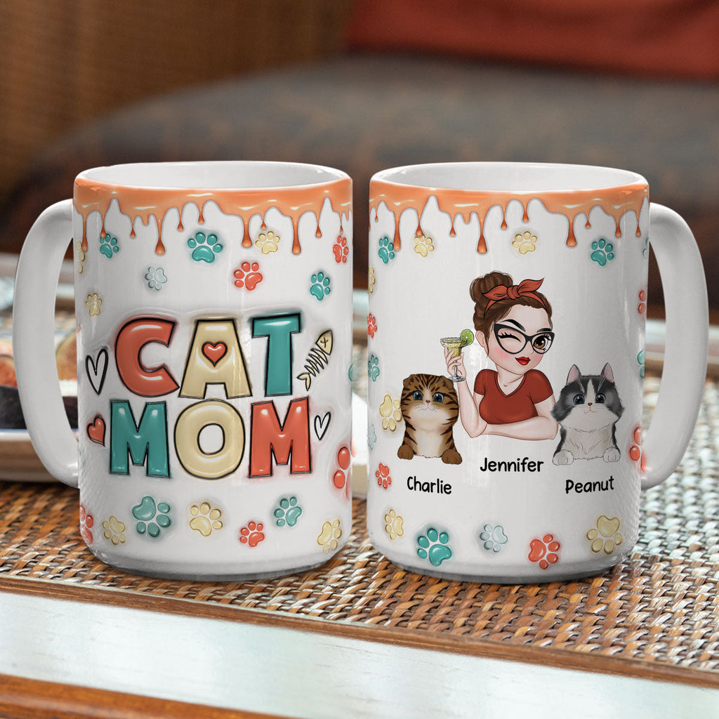 Custom Mother's day Birthday Gifts For Cat Mom, Cat Lovers • Mom Of Cats Version 2 - Personalized 3D Inflated Effect Mug