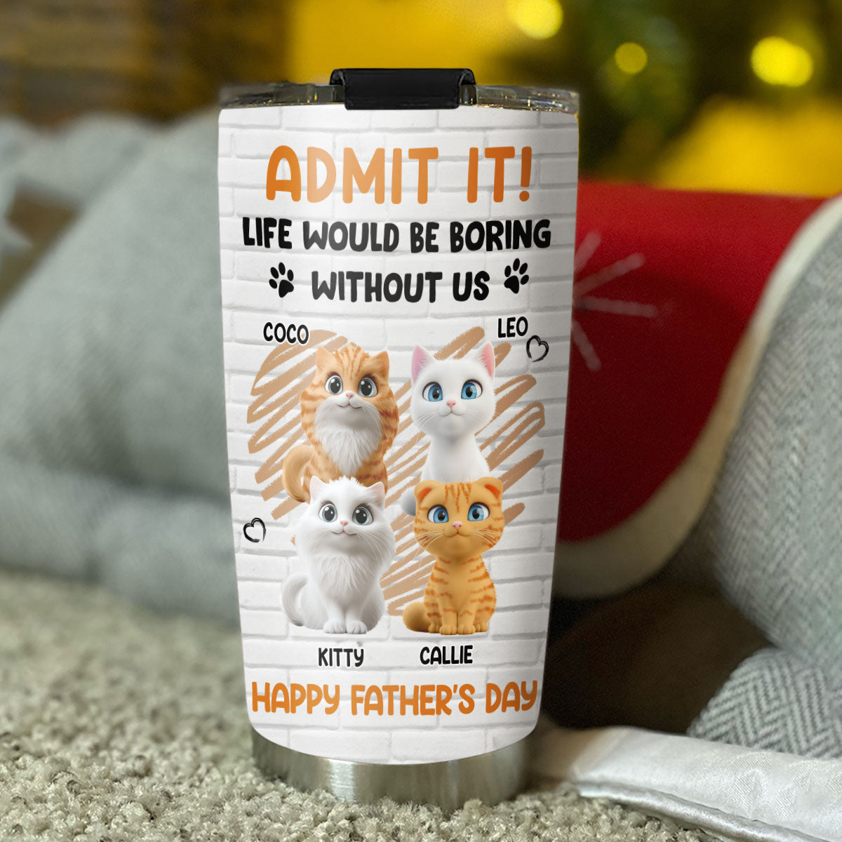 Custom Mother's day Birthday Gifts For Cat Mom, Cat Lovers • Admit It Cat Dad Orange - Personalized Tumbler