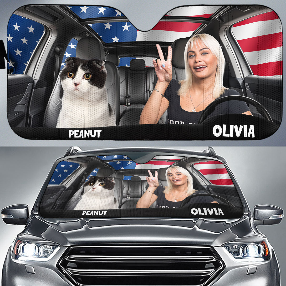 Custom Christmas Birthday Gifts Car Accessories for Cat Parents • American Cat Photo - Personalized Car Sunshade