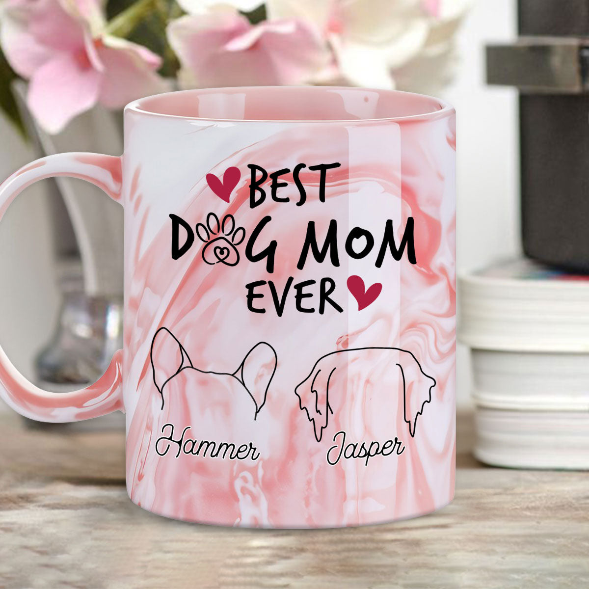 Custom Christmas Birthday Gifts For Pet Lovers • Best Mom - Personalized Pink Marble Mug