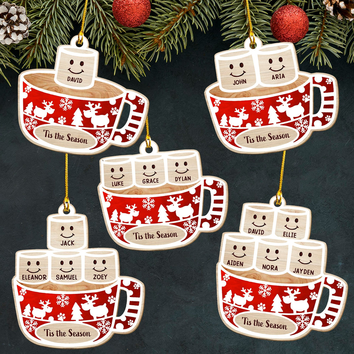 Tis The Season - Personalized 1-layered Wood Ornament