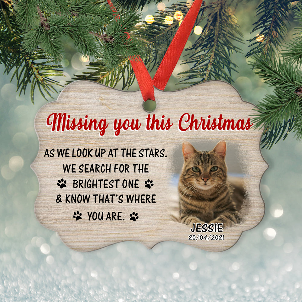 Custom Christmas Memorial Sympathy Gifts For Dogs, Cats • Missing You This Christmas - Personalized Aluminum Ornament