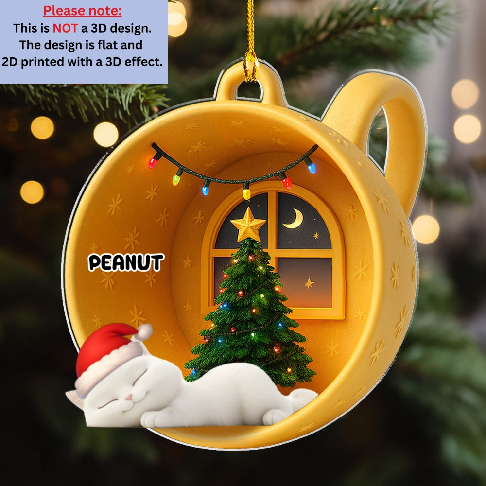 Custom Christmas Decor Home Birthday Gifts For Cat Lovers • Sleeping Cat Cupcake - Personalized Acrylic Ornament