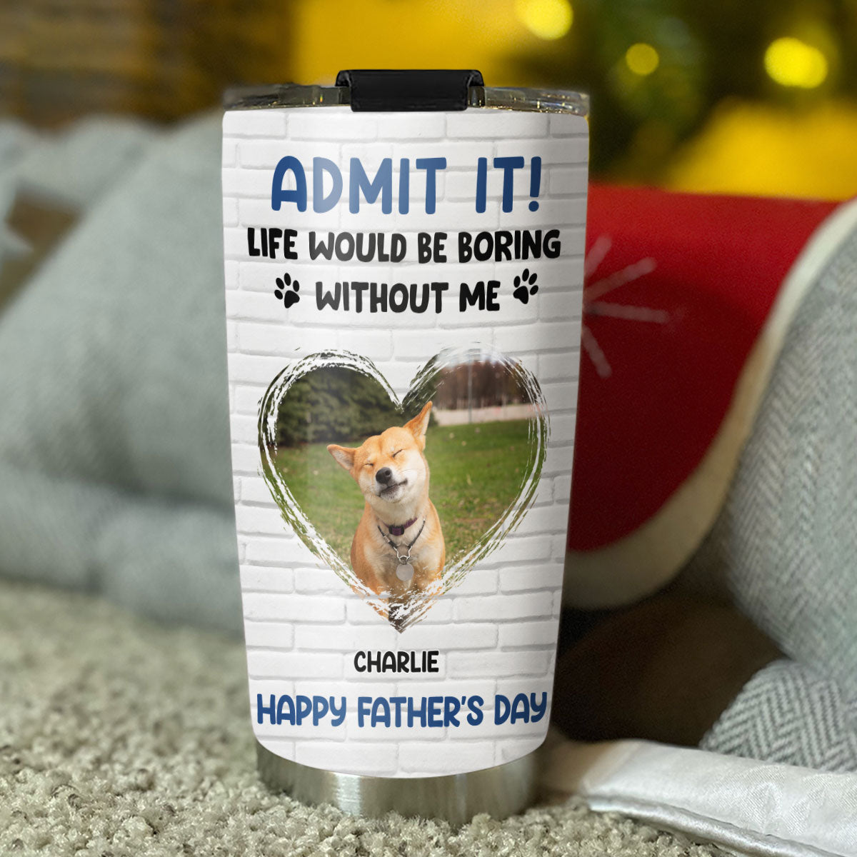 Custom Photo Father's day Birthday Gifts For Dog Dad, Dog Lovers • Admit It Dad Blue Photo - Personalized Tumbler
