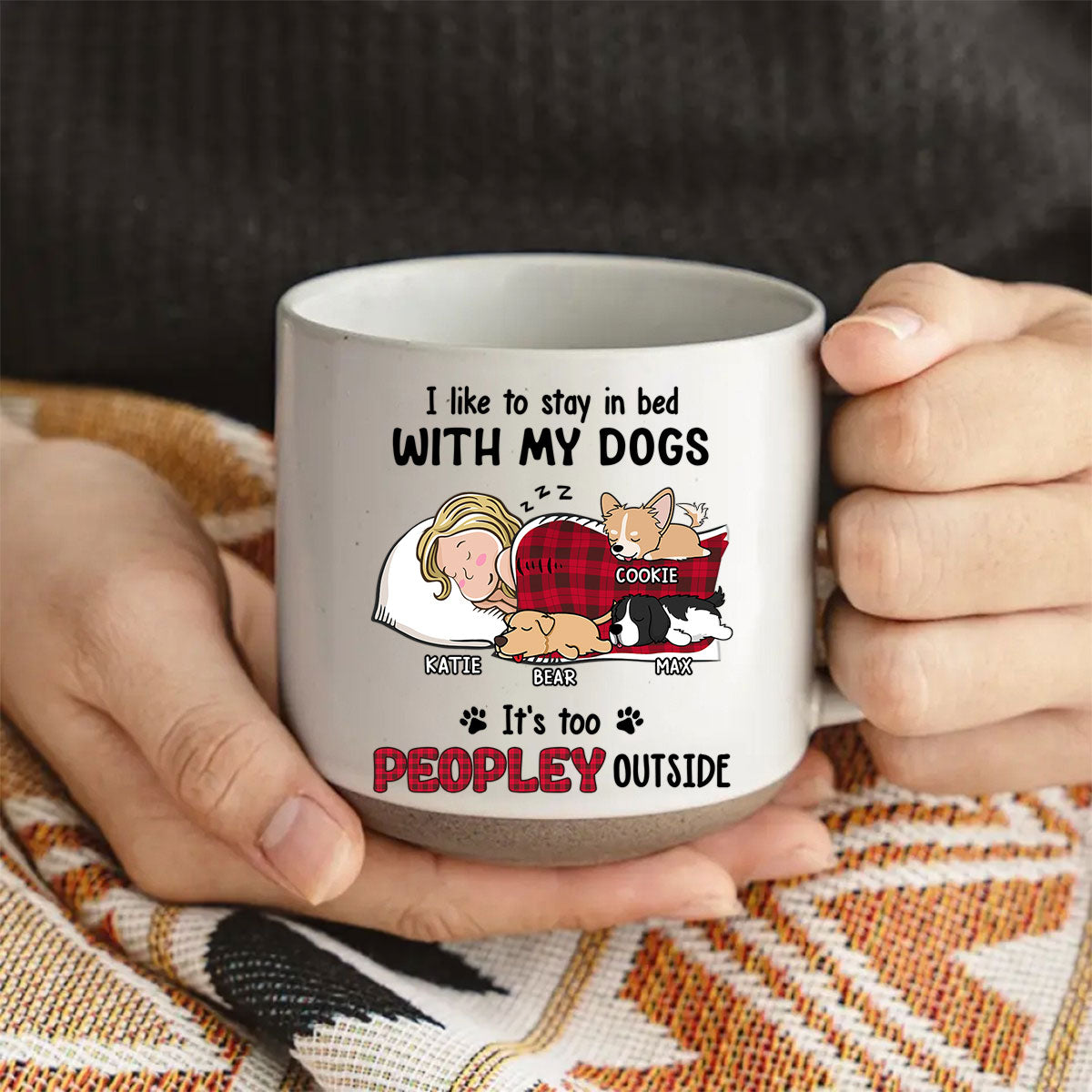 Custom Mother's day Birthday Gifts For Dog Mom, Dog Lovers • Like To Stay In Bed - Personalized Pottery Mug