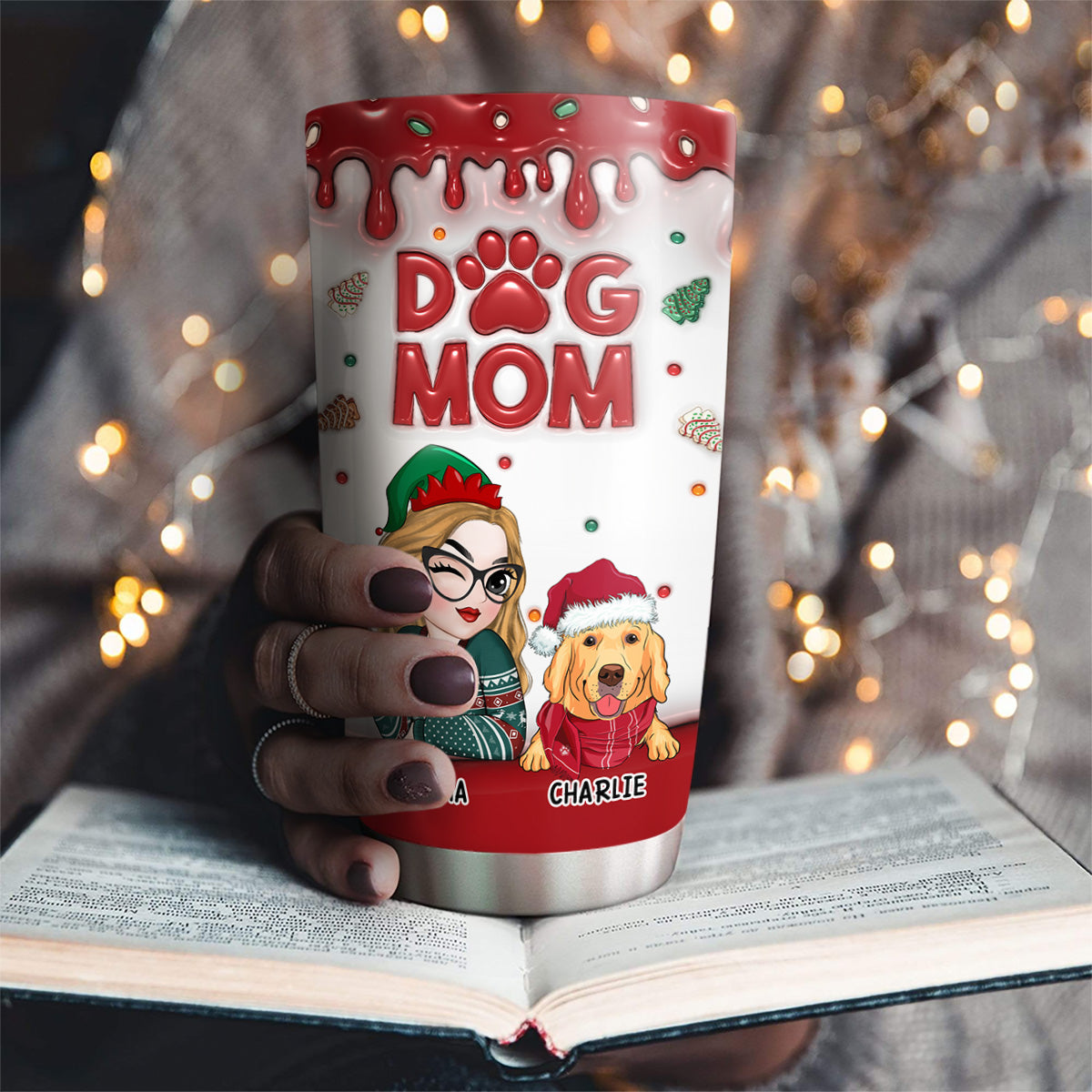 Custom Christmas Birthday Gifts For Pet Lovers • Dog Mom Lovely Christmas Cake - Personalized 3D Inflated Effect Tumbler