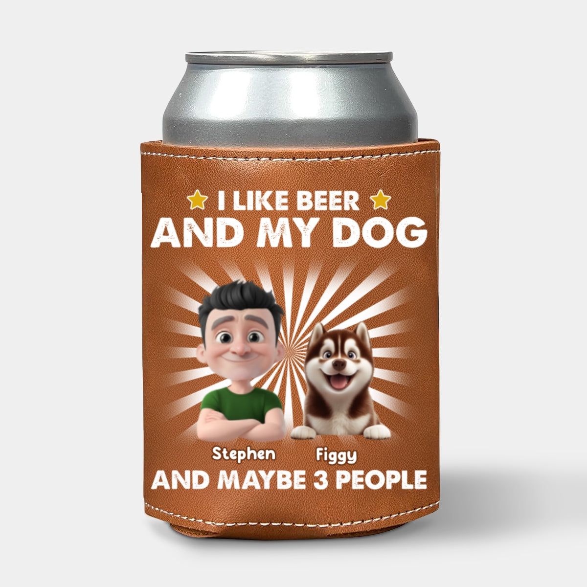 I Like Beer - Personalized Leather Can Cooler Holder