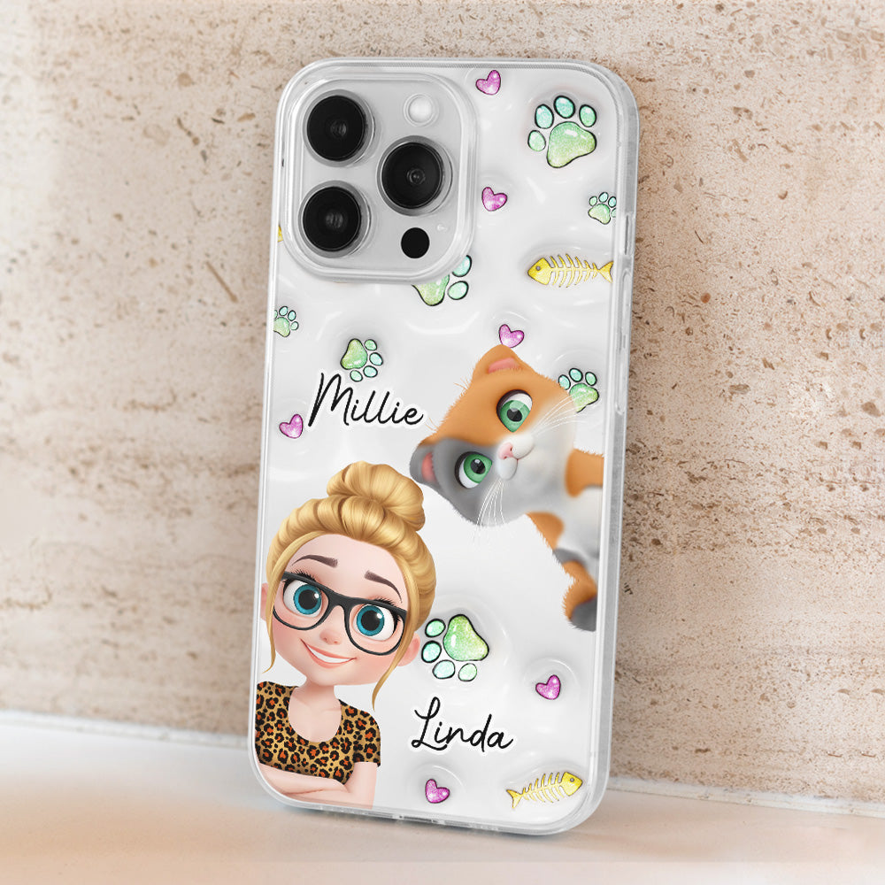Lovely Human And Her Cats - Personalized 3D Inflated Effect Phone Case
