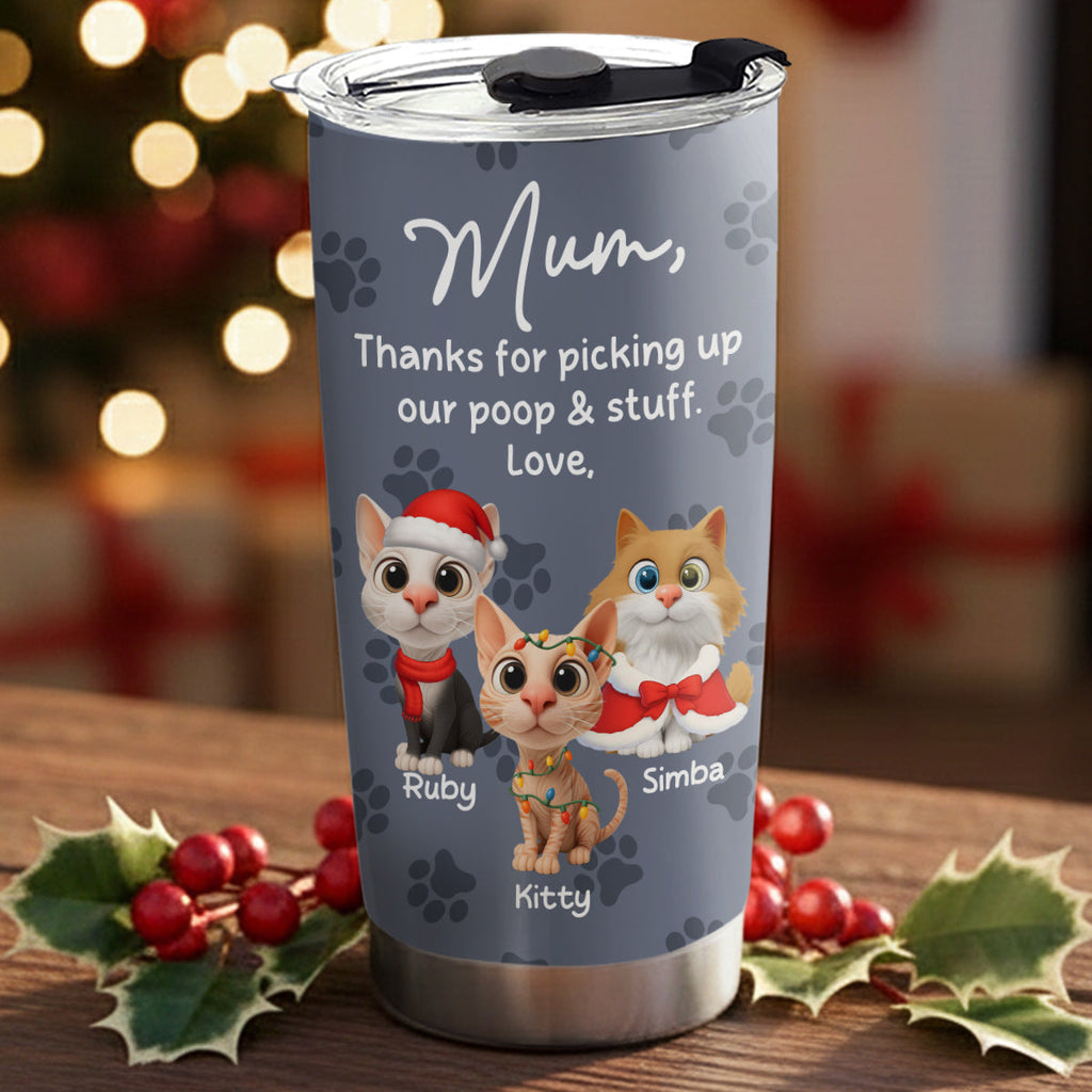 Custom Christmas Birthday Gifts For Cat Lovers • Picking Up My Poo And Stuff Ver Cat - Personalized Tumbler