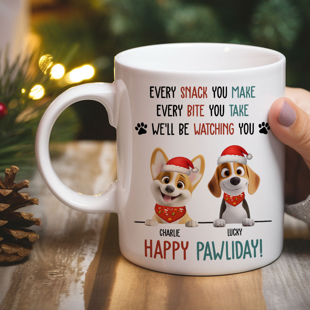 Custom Christmas Birthday Gifts For Dog Lovers • Cartoon Dog Pawliday - Personalized Coffee Mug