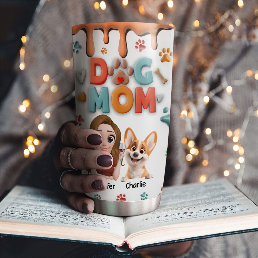Custom Christmas Birthday Gifts For Dog Mom, Dog Lovers • Mom Of Dog Cartoon - Personalized 3D Inflated Effect Tumbler