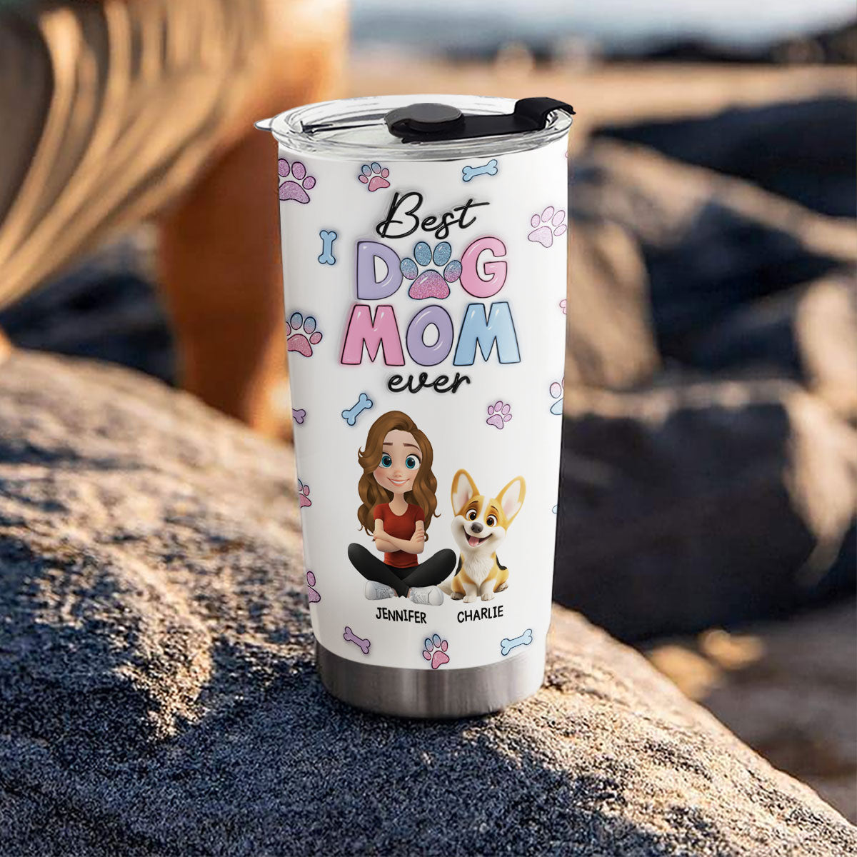 Custom Christmas Birthday Gifts For Dog Mom, Dog Lovers • Best Dog Mom - Personalized 3D Inflated Effect Tumbler