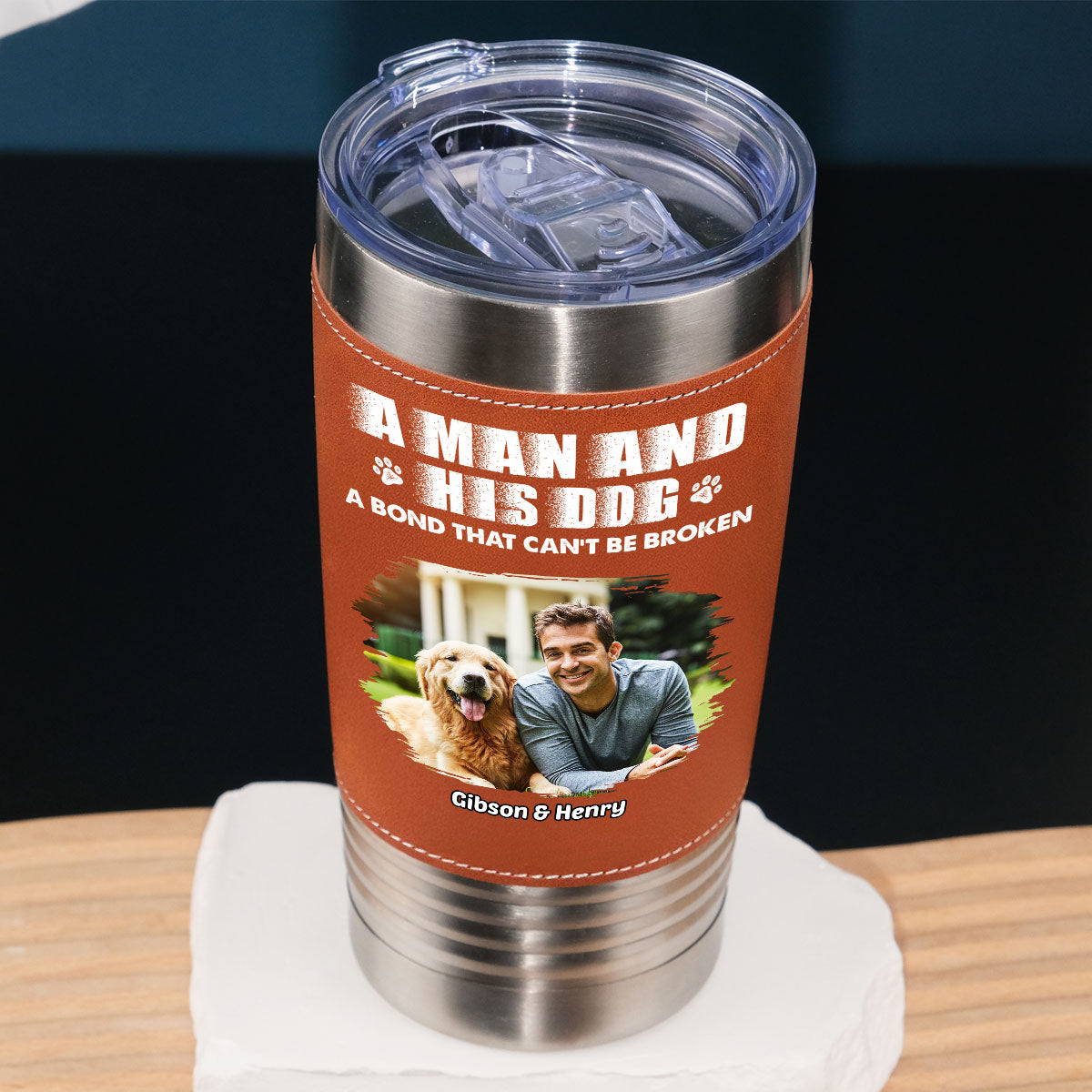 Custom Photo Christmas Birthday Gifts For Dog Lovers • Best Parent To Me Photo - Personalized Leather Tumbler
