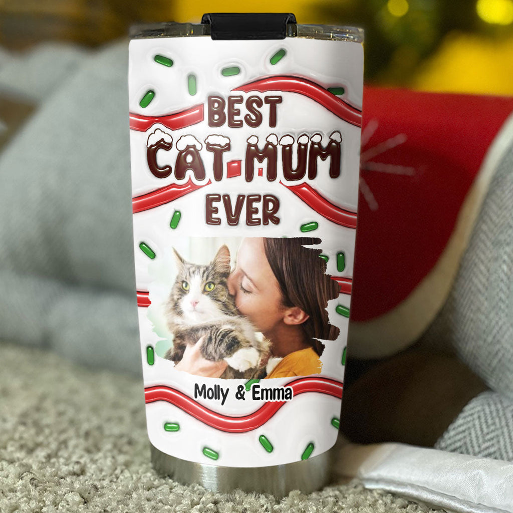 Custom Christmas Birthday Gifts For Pet Lovers • Best Cat Mom Cake Photo - Personalized 3D Inflated Effect Tumbler