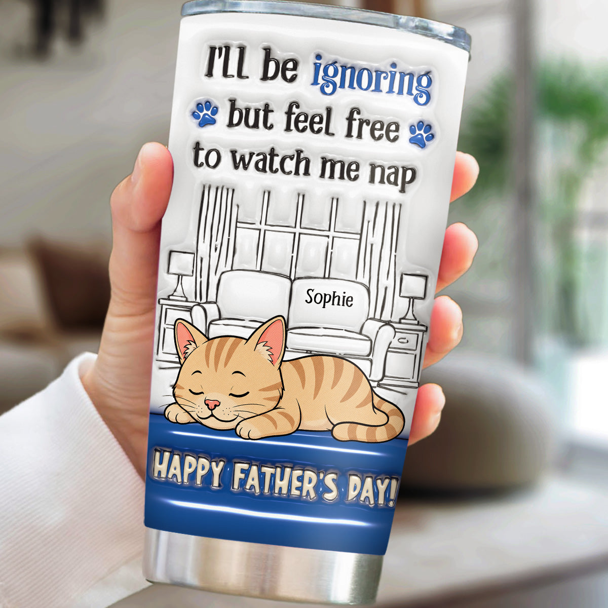 Custom Father's day Birthday Gifts For Cat Dad, Cat Lovers • Watch Me Nap - Personalized 3D Inflated Effect Tumbler