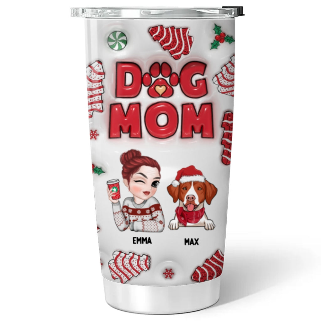 Custom Mother's day Birthday Gifts For Pet Mom, Pet Lovers • Dog Mom Christmas Cake - Personalized 3D Inflated Effect Tumbler
