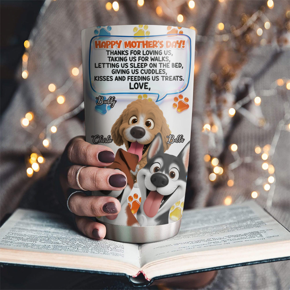 Custom Mother's day Birthday Gifts For Dog Mom, Dog Lovers • Thanks For Loving Me Mom 2 - Personalized 3D Inflated Effect Tumbler