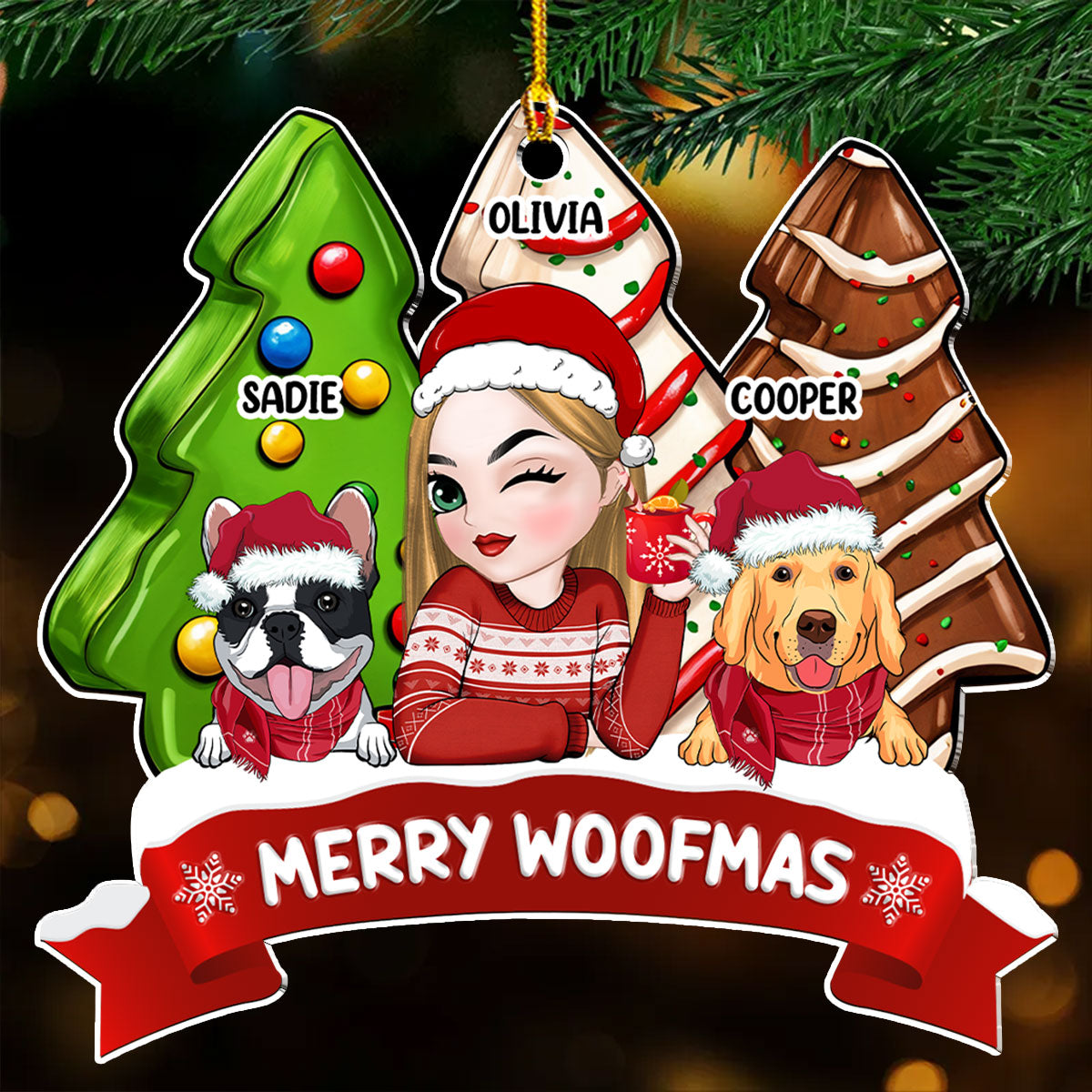 Custom Christmas Decor Home Birthday Gifts For Dog Mom, Dog Lovers • Dog Mom Christmas Tree Cake - Personalized Acrylic Ornament