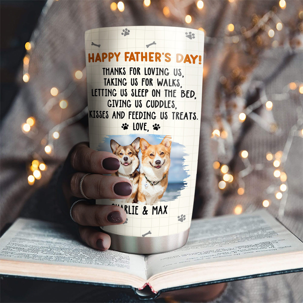 Custom Photo Father's day Birthday Gifts For Dog Dad, Dog Lovers • Thanks For Loving Me Dad Photo - Personalized Tumbler