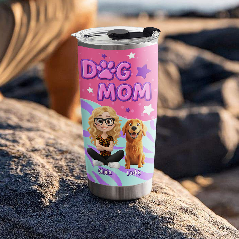 Custom Christmas Birthday Gifts For Dog Mom, Dog Lovers • Pink Dog Mom - Personalized Tumbler