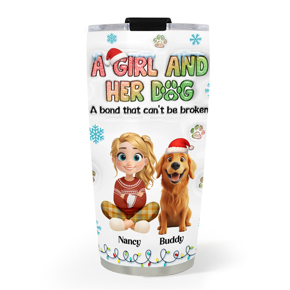 Custom Christmas Birthday Gifts For Dog Mom, Dog Lovers • A Girl And Her Dog Christmas - Personalized 3D Inflated Effect Tumbler