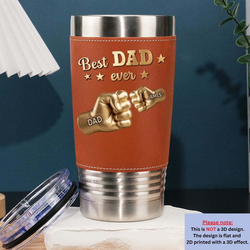 Custom Father's day Birthday Gifts For Dog Dad, Dog Lovers • Gold Best Dad Ver Paw 2 - Personalized Leather Tumbler