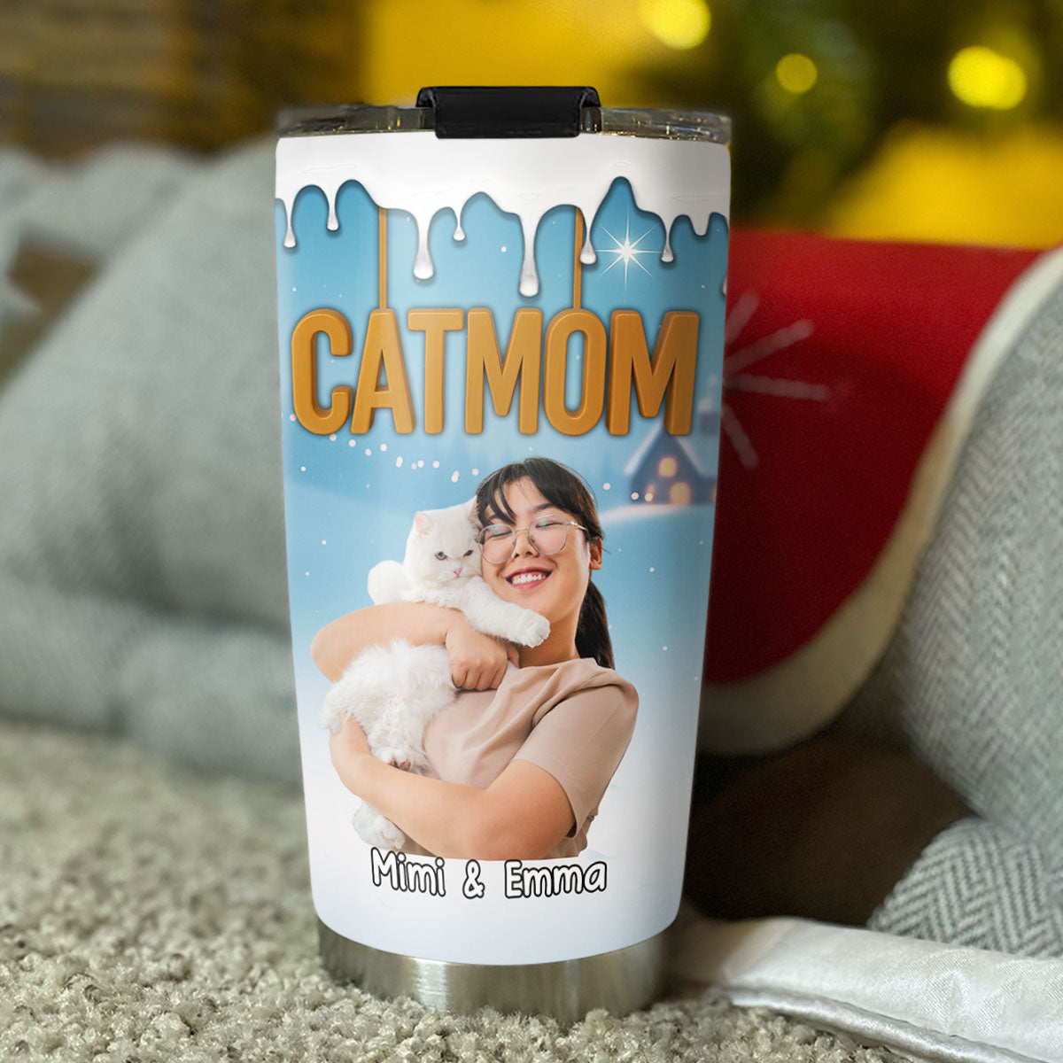 Custom Photo Christmas Birthday Gifts For Cat Mom, Cat Lovers • Cat Mom Now Onwards Photo - Personalized 3D Inflated Effect Tumbler