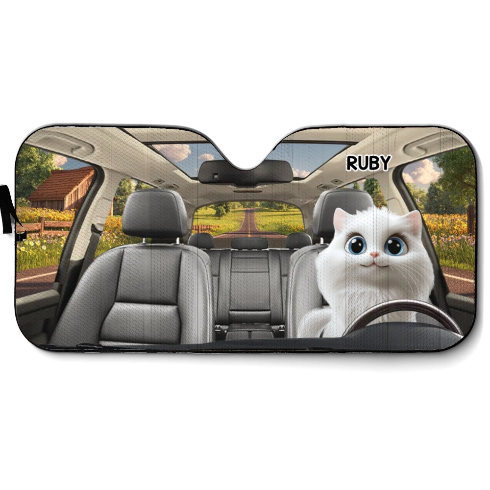Cat Drives Car - Personalized Car Sunshade