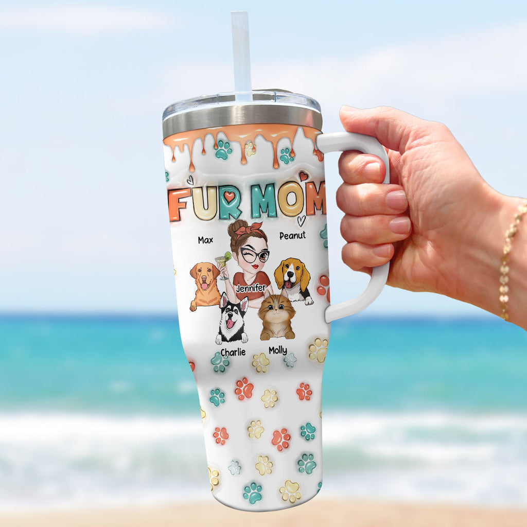Custom Mother's day Birthday Gifts For Cat Mom, Cat Lovers • Mom Of Pets Ver 2 - Personalized 3D Inflated Effect Printed 40 Oz Tumbler