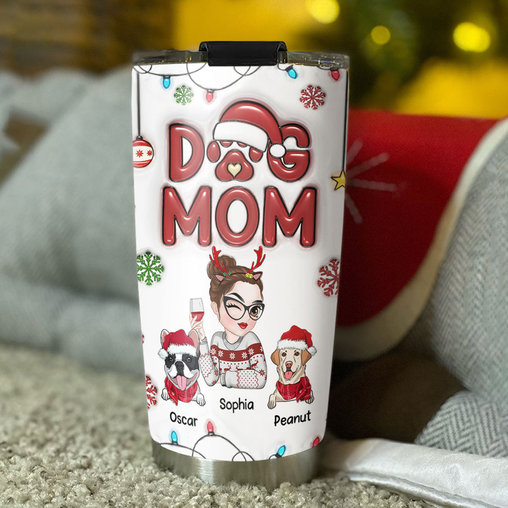 Custom Mother's day Birthday Gifts For Pet Mom, Pet Lovers • Christmas Lovely Dog Mom - Personalized 3D Inflated Effect Tumbler