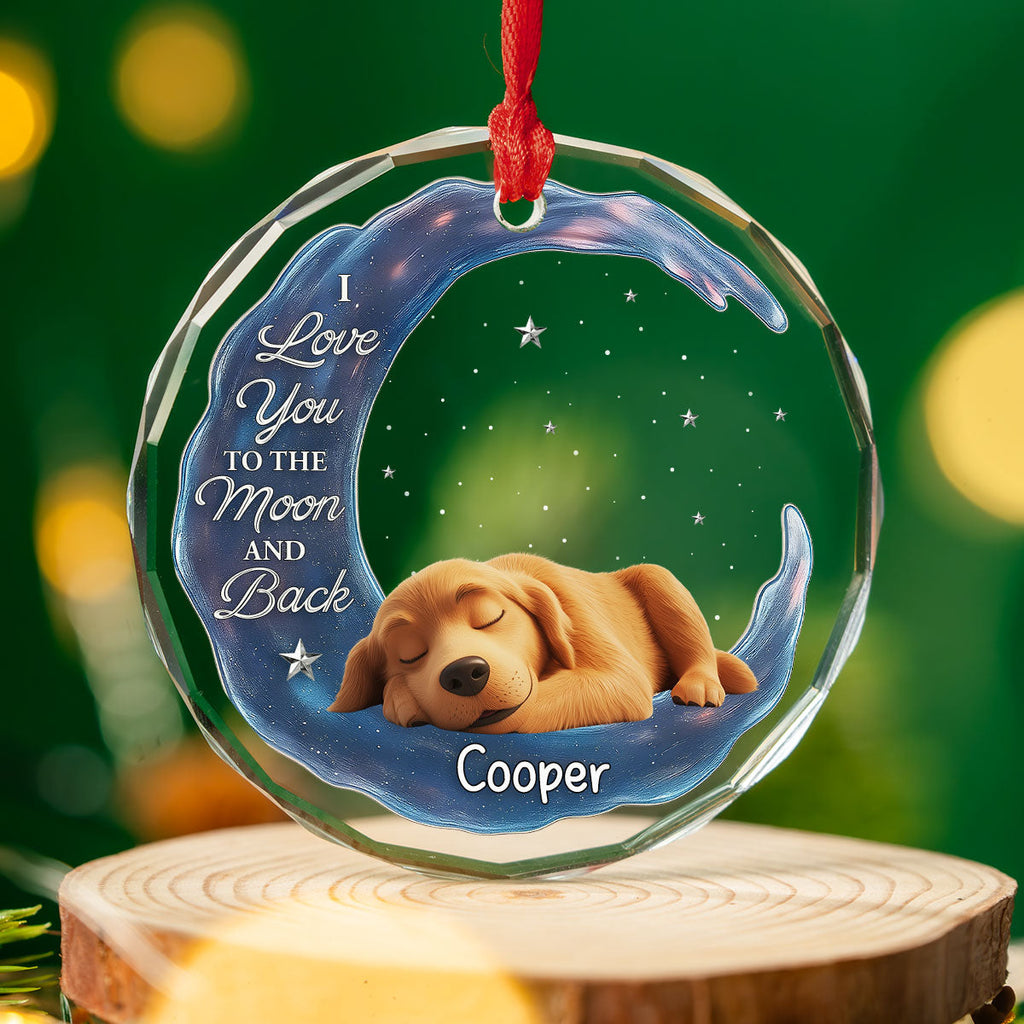 Custom Christmas Memorial Sympathy Gifts For Dogs, Cats • Love You To The Moon - Personalized Glass Ornament