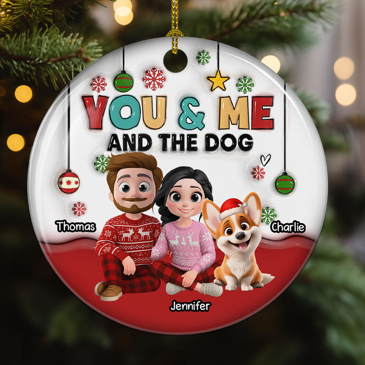 Custom Christmas Decor Home Birthday Gifts For Dog Lovers • Our Holiday With Lovely Dog - Personalized 3D Inflated Effect Ceramic Ornament