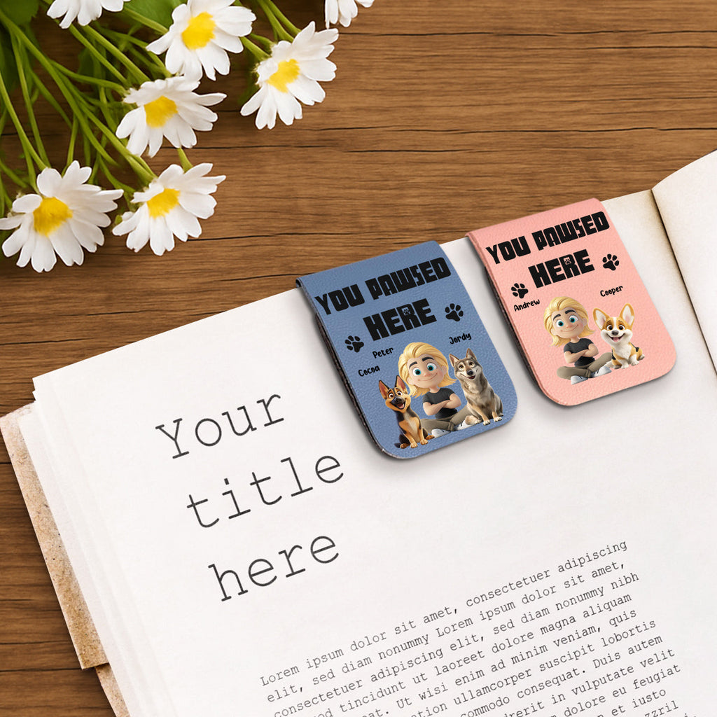 You Pawsed Here With Dad - Personalized Leather Bookmark