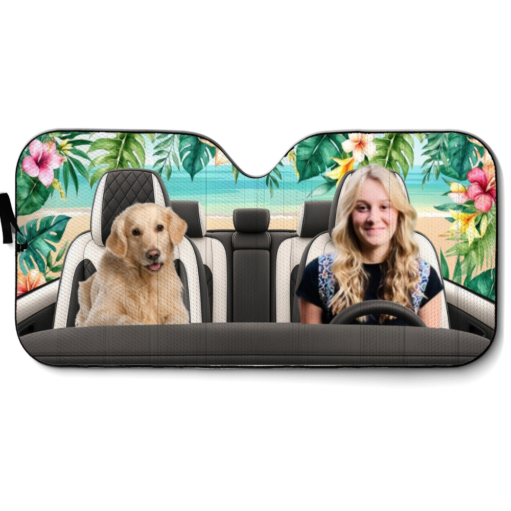 Custom Christmas Birthday Gifts Car Accessories for Dog Parents • Summer With My Dog Photo - Personalized Car Sunshade