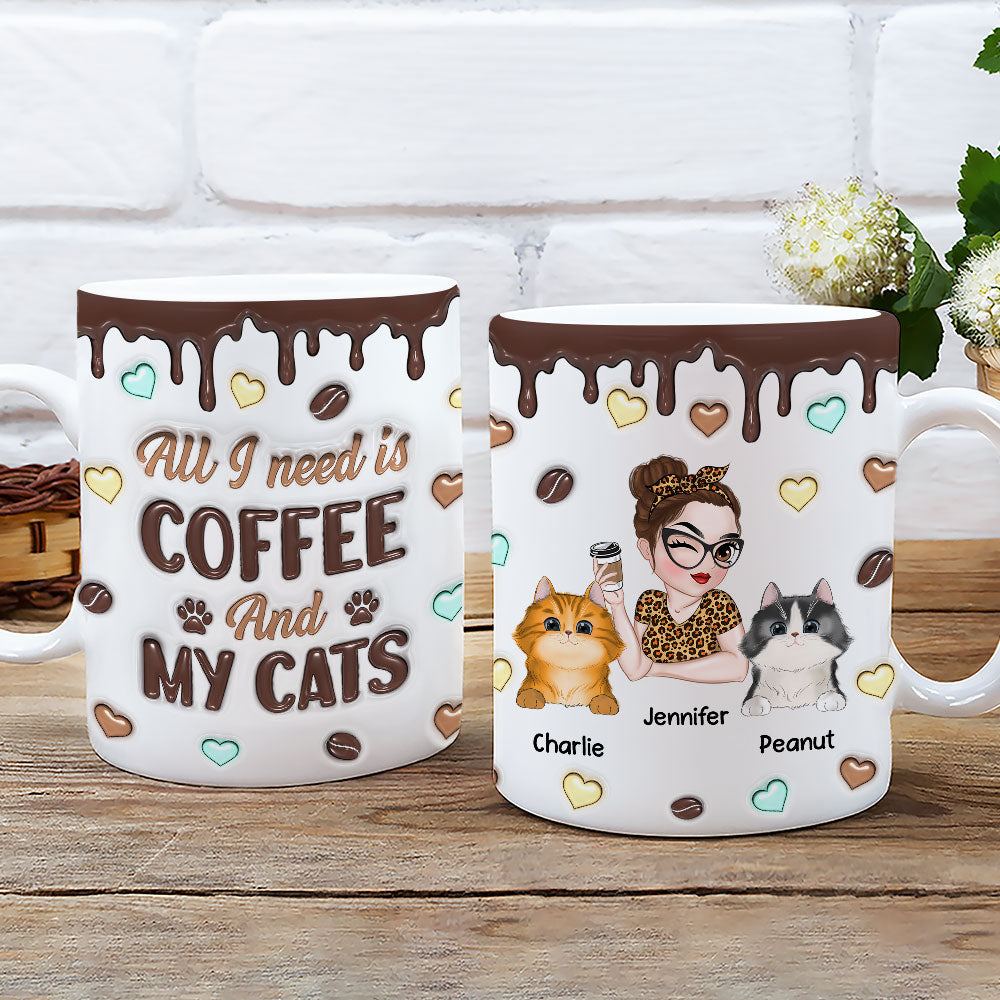 Custom Christmas Birthday Gifts For Cat Lovers • Coffee And Cat - Personalized 3D Inflated Effect Mug