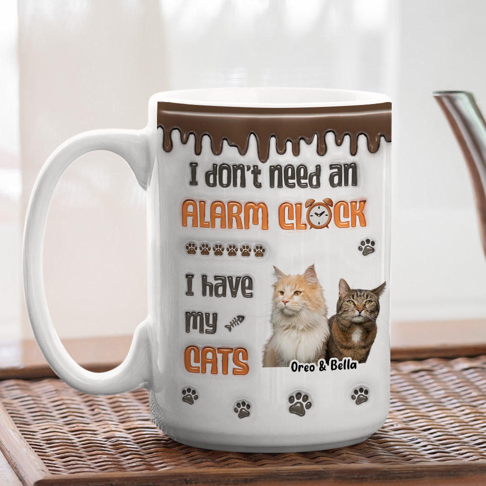 Custom Photo Christmas Birthday Gifts For Cat Lovers • No Alarm Clock Needed Photo - Personalized 3D Inflated Effect Mug