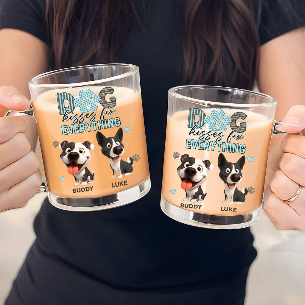 Custom Christmas Birthday Gifts For Dog Lovers • Dog Kisses Above All - Personalized Glass Mug